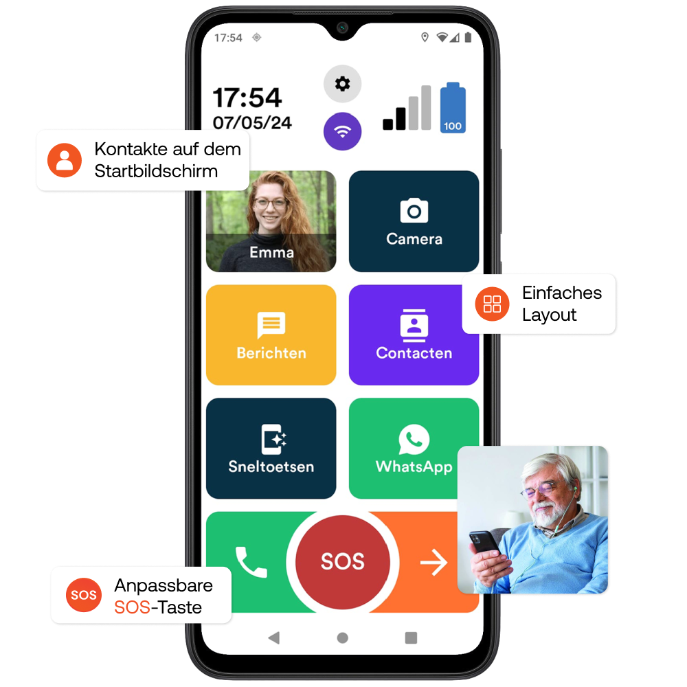 Großes Display des Senifone S1 Senioren-Smartphones