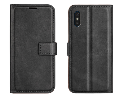 Leder-Klapphülle mit Kartenfach – Schwarz